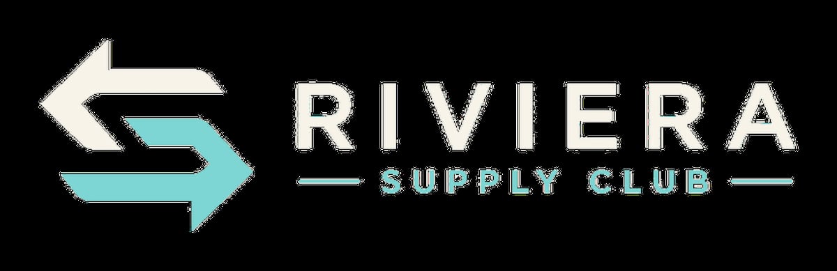 Riviera Supply Club logo with blue and white arrow design on black background